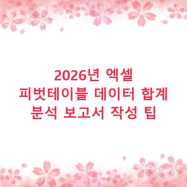 2026년 엑셀 피벗테이블 데이터 합계 분석 보고서 작성 팁