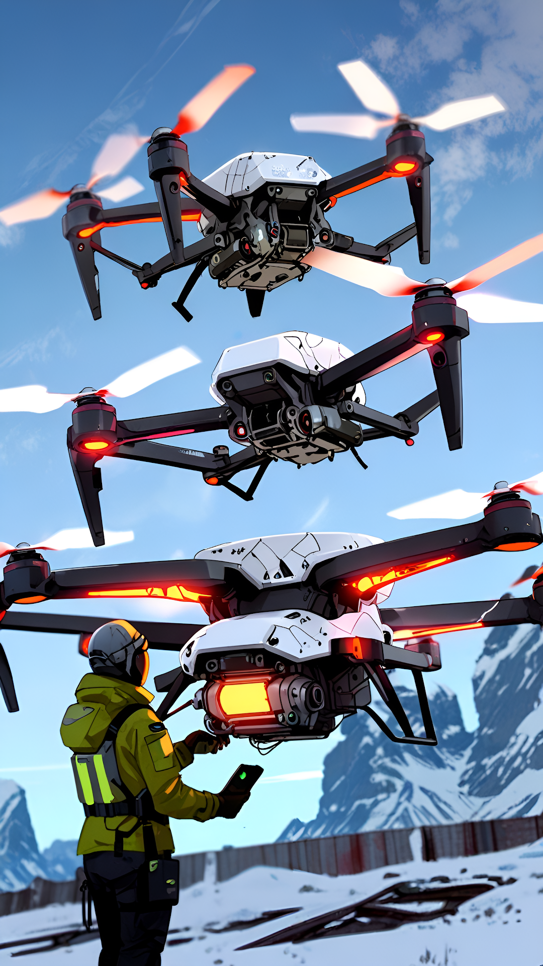 Surveillance Drones and Operator in Arctic Mountain Environment - Free 4K mobile Wallpaper