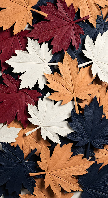 Sculpted Maple Leaves Autumn Colors Navy White Burgundy - Free mobile Wallpaper