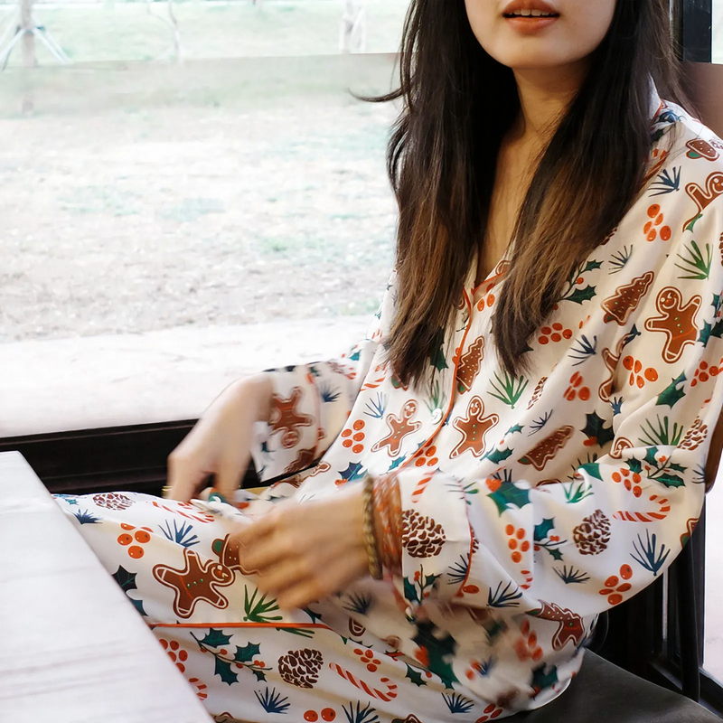 Women's Pajama Set, Silk-like, Long Sleeve, Christmas Theme