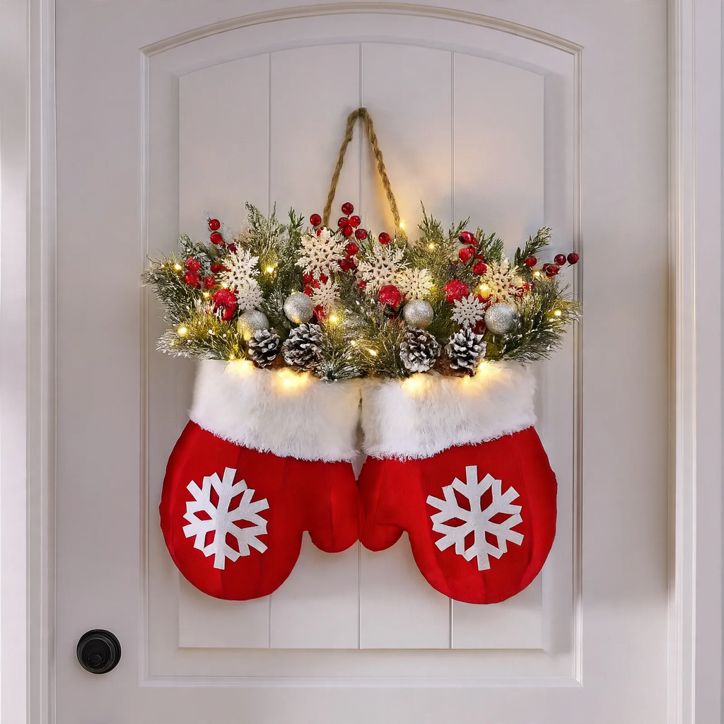 Illuminated Christmas wreath in glove shape