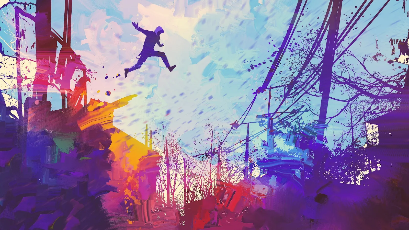Abstract, Jumping, Illustration, Colorful, Purple 4K Desktop Wallpaper