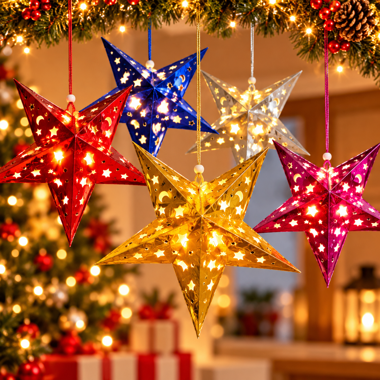 Estrella navideña 3D de cartón calada 90 cm