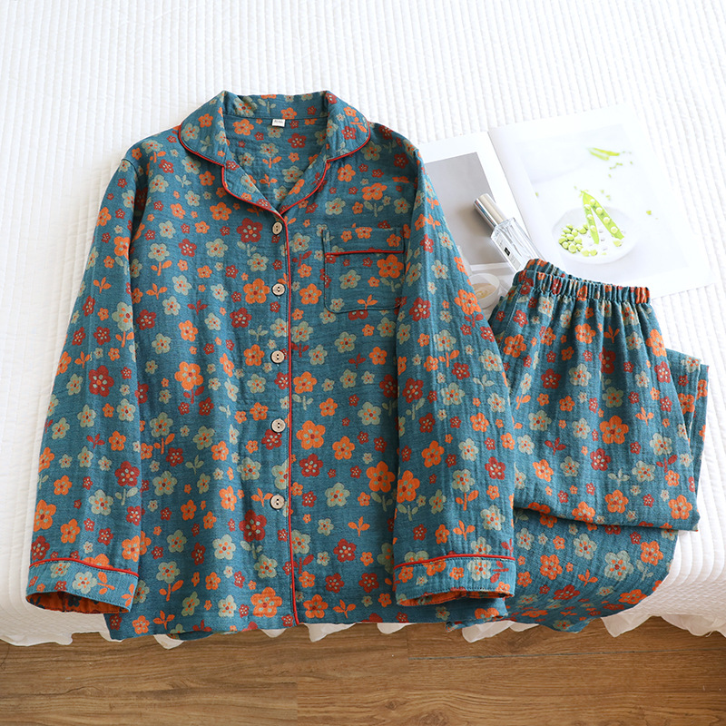 Damen-Hausanzug, Baumwolle, zweilagig, langärmelig