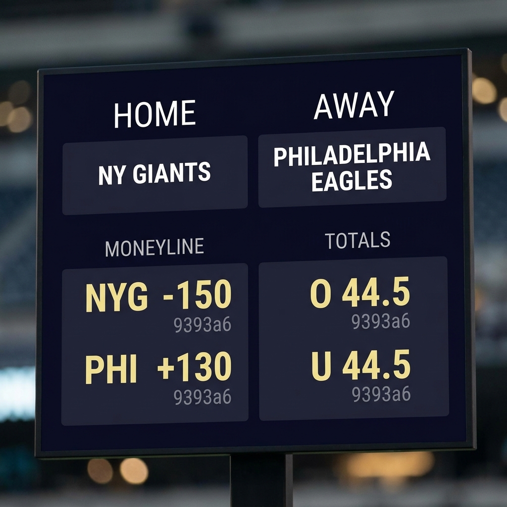 Close up stadium scoreboard highlighting moneyline and totals odds in muted Funded Plays palette for mlb betting tips clean typography and minimalist composition