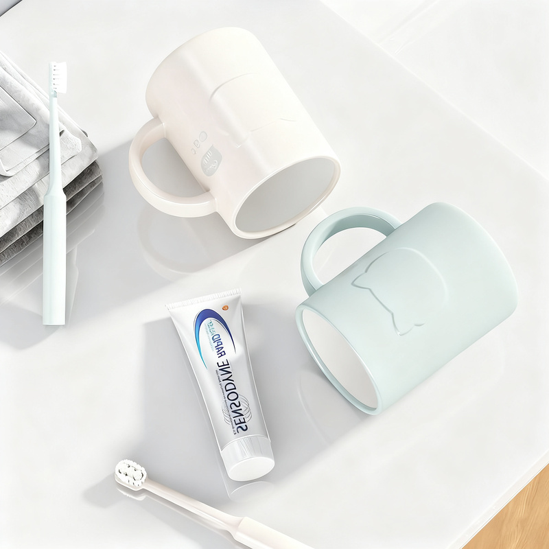 Plastic toothbrush cup with handle, non-slip