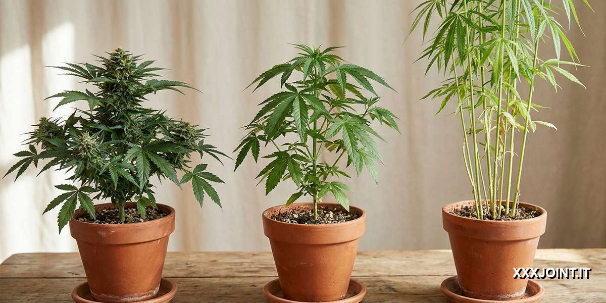 Confronto tra foglie di cannabis e marijuana su sfondo neutro