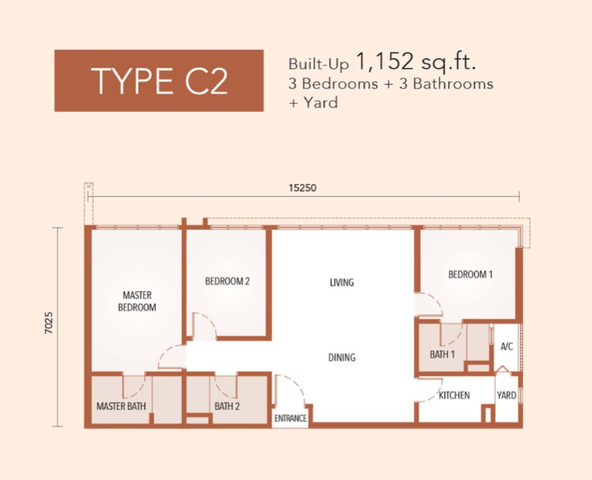 The Maple Residences Type C2 floor plan — 1297 sq ft, 4 bedrooms