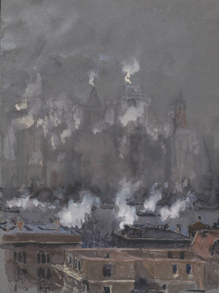 Smoke and fog on gray day New York City 1910