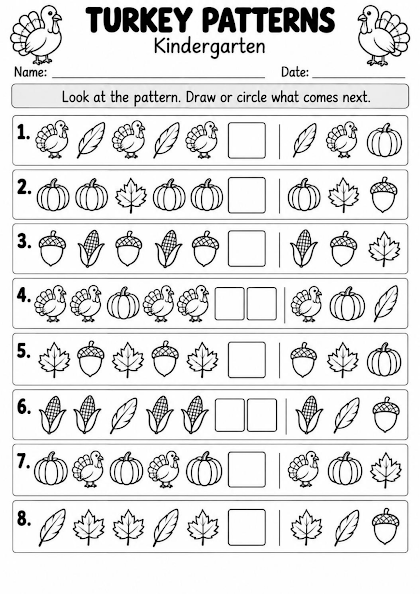 Turkey Repeating Patterns Worksheet