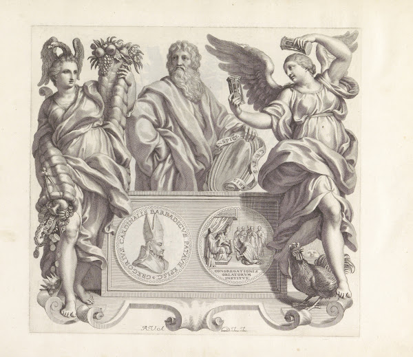 Portret van Gregorio Barbarigo en de personificaties Vrijgevigheid Onderwijs en