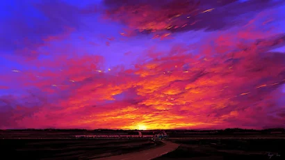 Bisbiswas, Digital Art, Painting, Sunset, Road Full HD Wallpaper Background