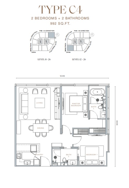 Orion Residence Type C4 floor plan — 994 sq ft, 3 bedrooms