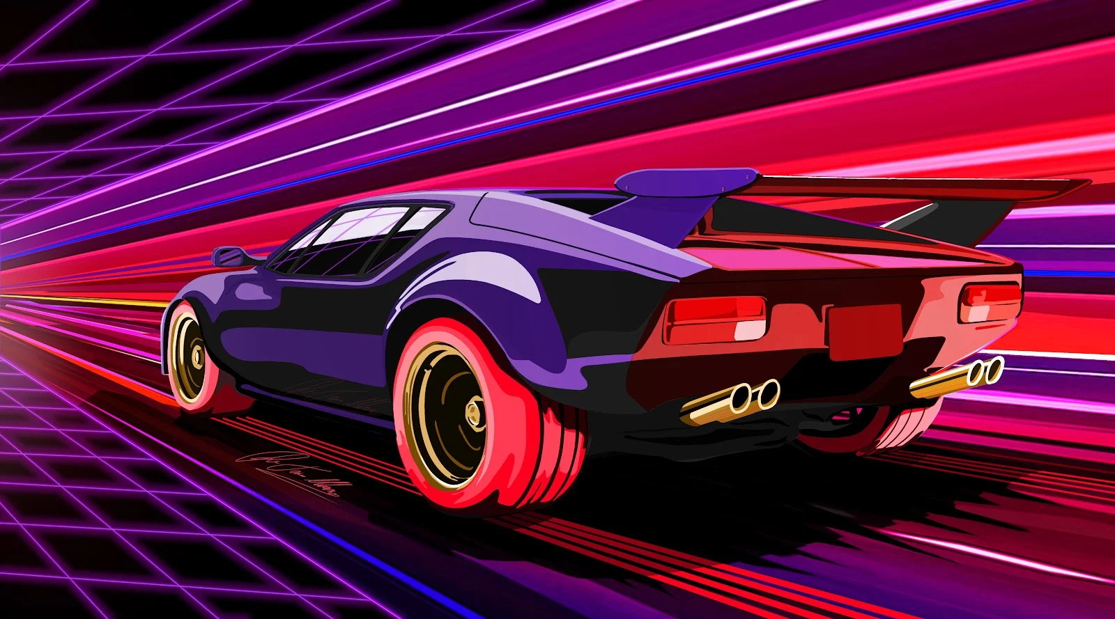 A Stunning Vaporwave, Car, 1980S, Fast-Runner-2024, De Tomaso Pantera Gts 4K Desktop and Mobile Wallpaper Background (4961x2758)