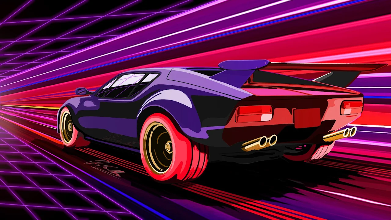 Vaporwave, Car, 1980S, Fast-Runner-2024, De Tomaso Pantera Gts 4K Desktop Wallpaper