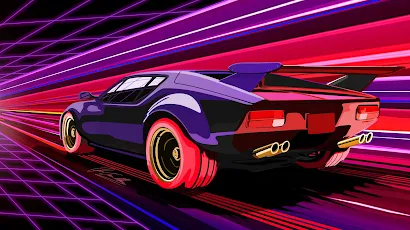 Vaporwave, Car, 1980S, Fast-Runner-2024, De Tomaso Pantera Gts 4K Wallpaper Background