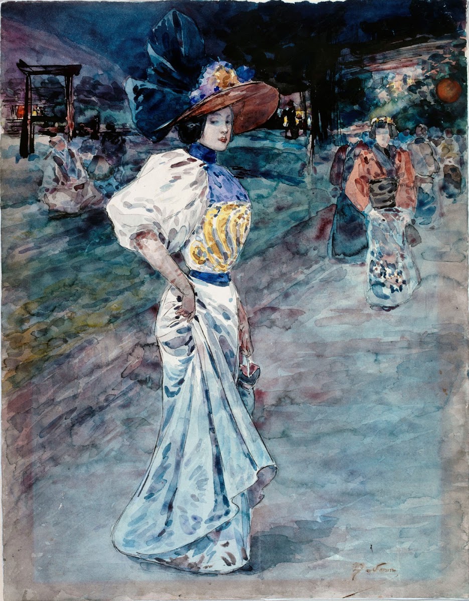 Elégante dans un jardin japonais 1890 1900
