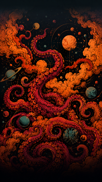Abstract Retro Illustration of Swirling Colorful Sea Tentacles - Free mobile Wallpaper