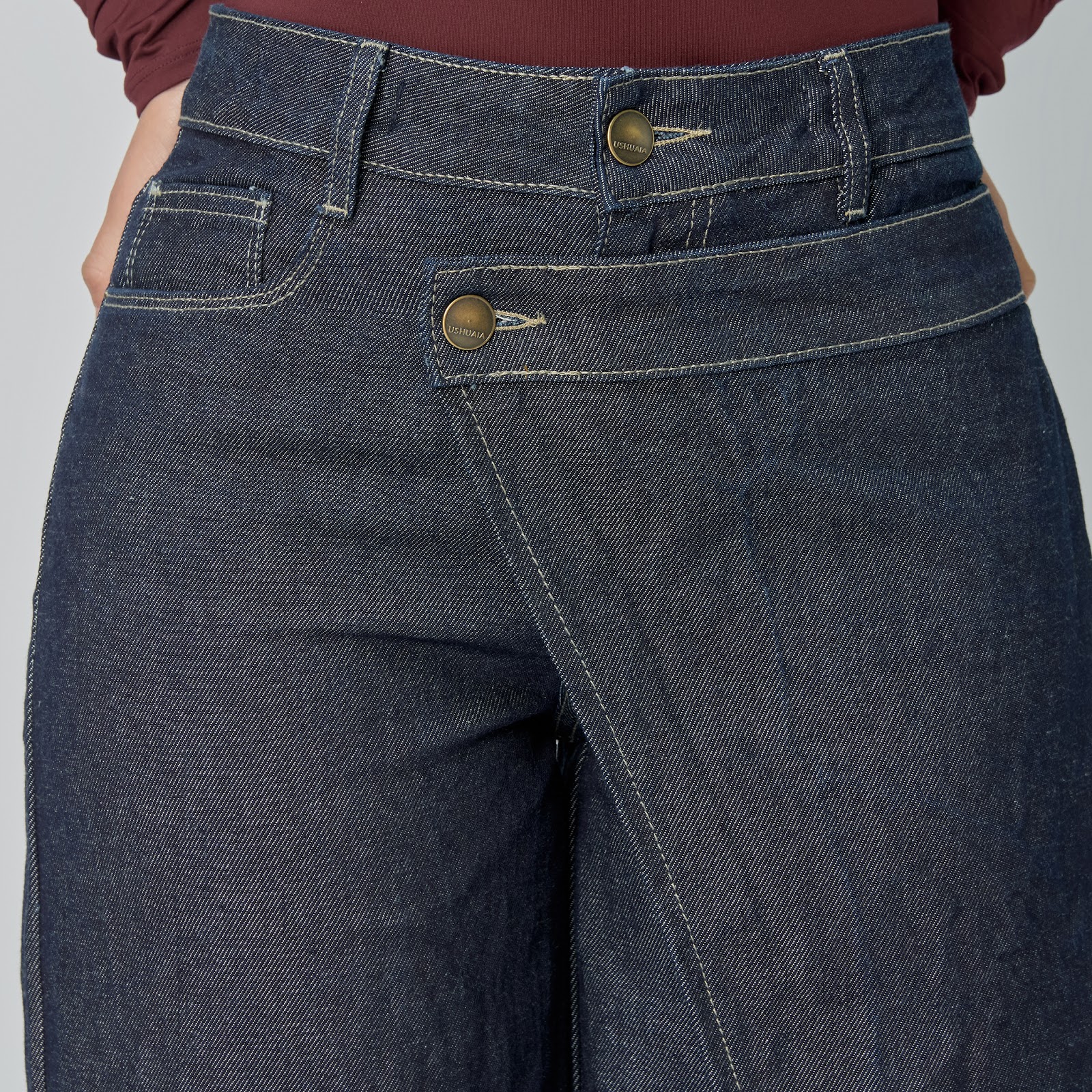 Jean dama Wide Leg tiro alto rígido, color Azul Raw - Vista 8