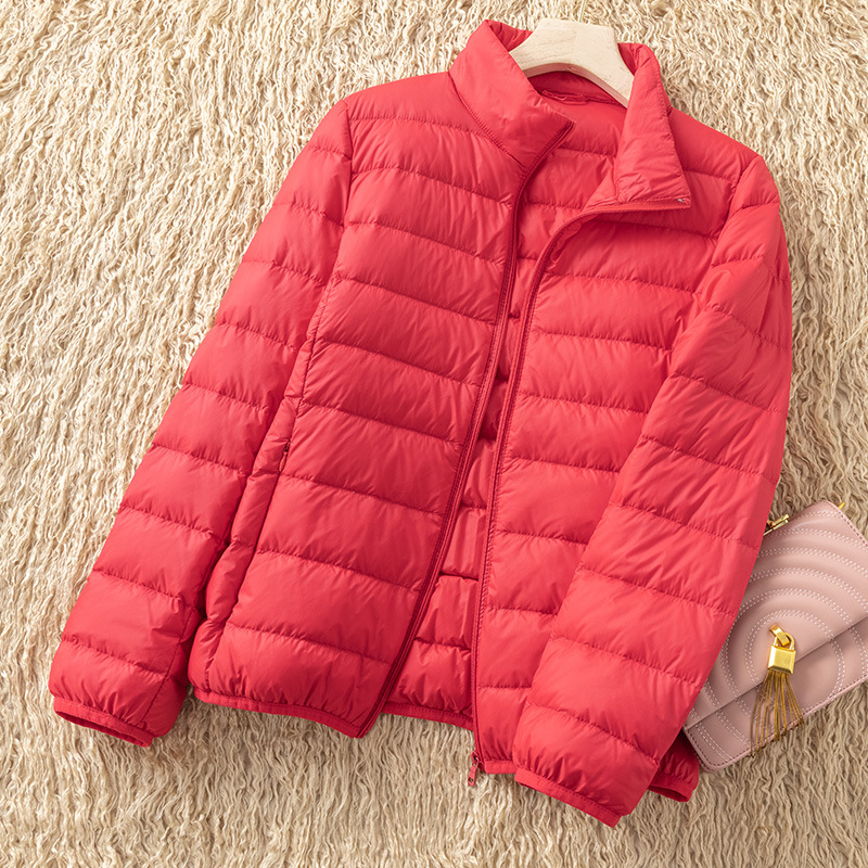 Lightweight women's down jacket with stand-up collar