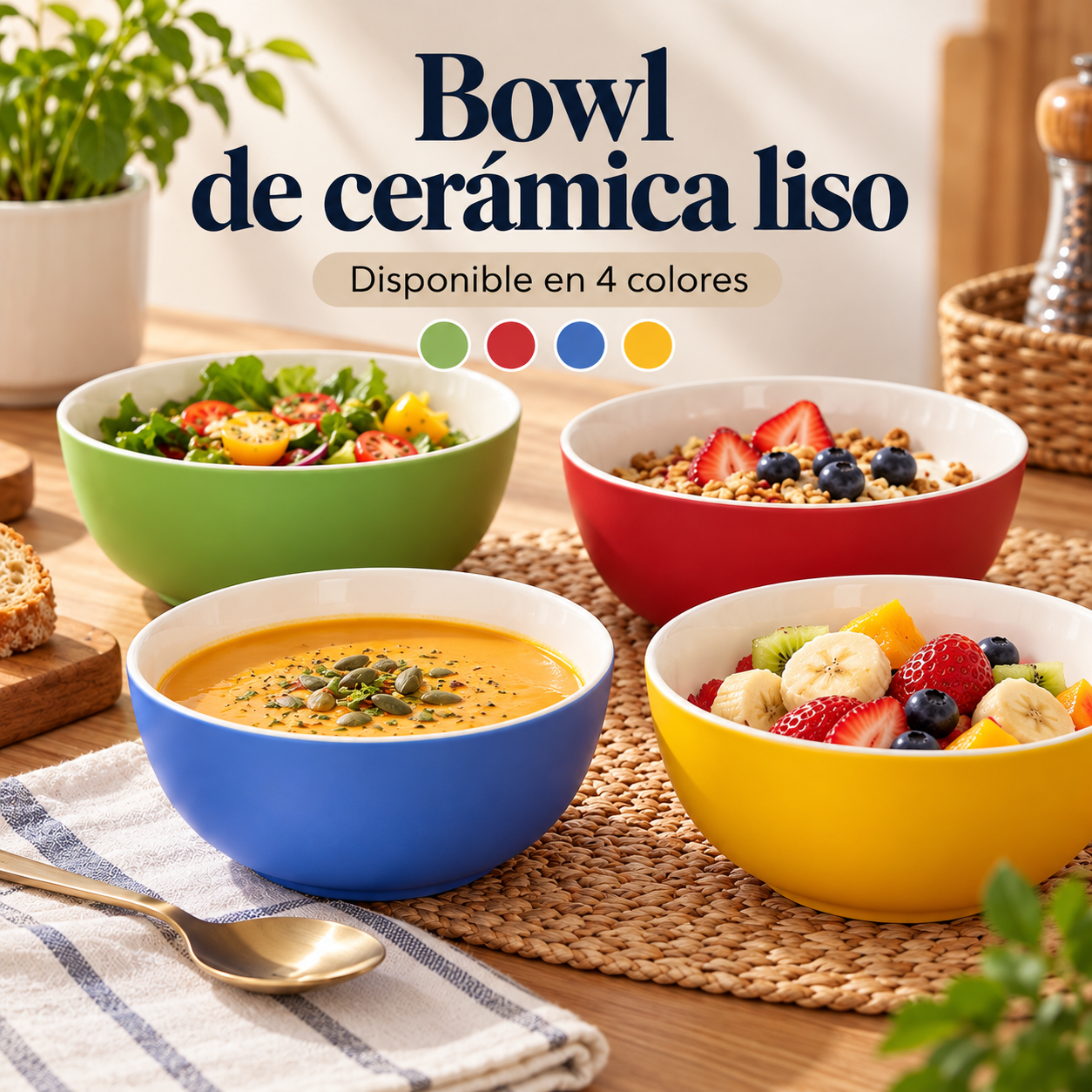 Bowl de cerámica liso – 4 colores