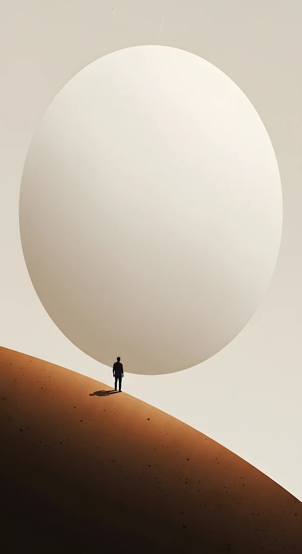 Surreal Minimalist Solitude Man Giant Sphere Dune