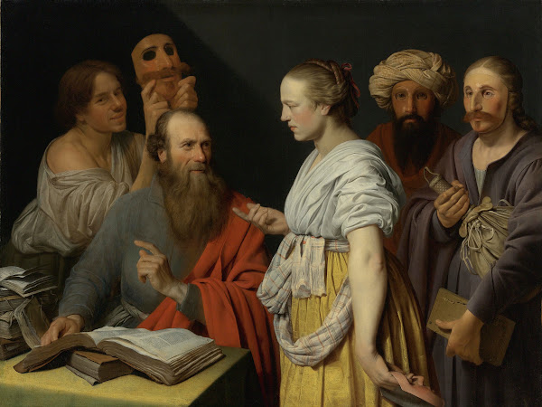A Scholar In His Study With Figures With Masks Possibly An Allegory 1627