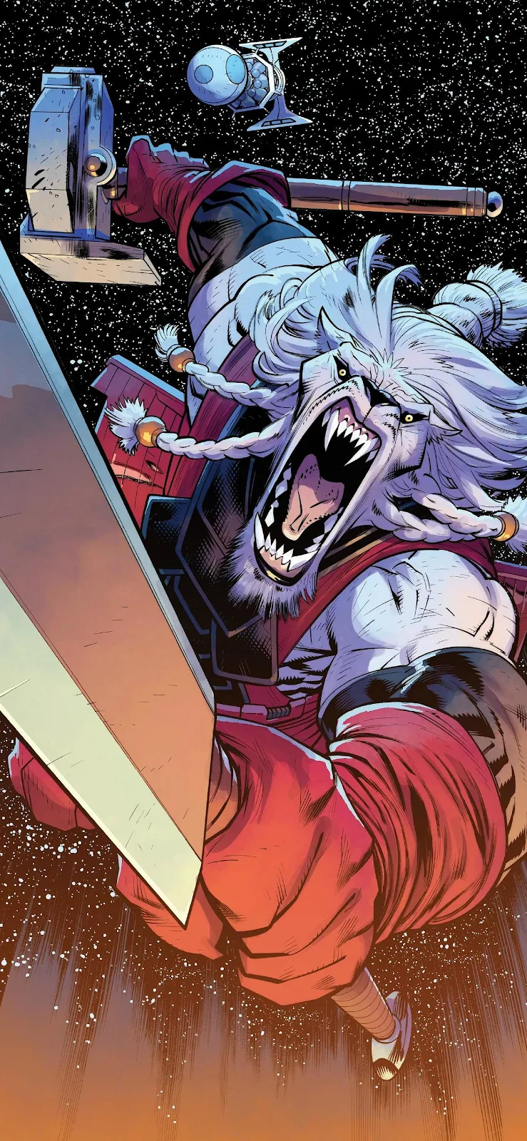 Battle Beast In Deep Space - Comic Book Illustration Full HD iPhone Wallpaper (1410x3054)