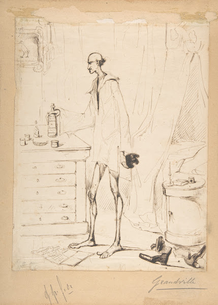 Man in a Nightshirt Reaching for a Bottle Labeled Fountain of Youth 180347
