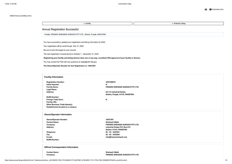 US FDA Registration Confirmation