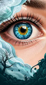 Surreal Winter Eye with Fractured Crystalline Blue Iris