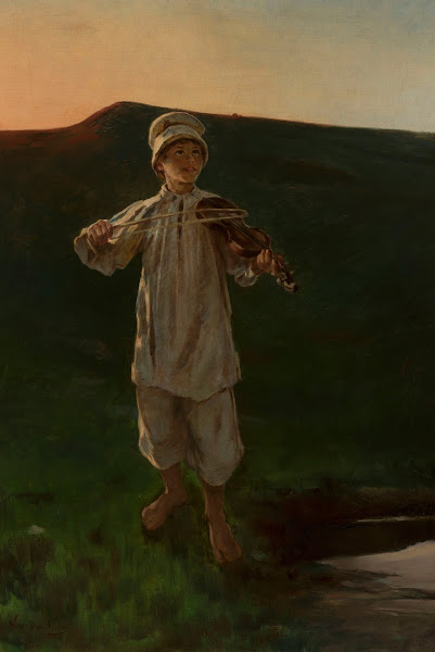 Shepherd boy playing the fiddle between circa 1894 and circa 1896