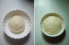 Cho 100gr bột mì, 15ml dầu ăn, 20gr mạch nha, 45ml nước, 1 muỗng cà phê men nở vào 1 cái tô, trộn đều.