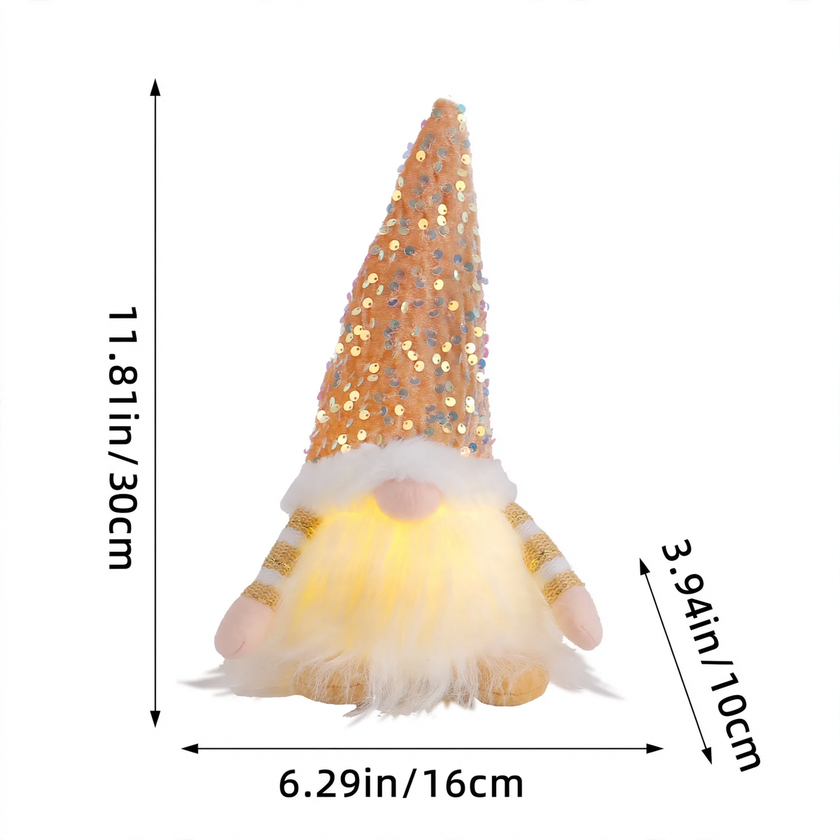 Illuminated Christmas Gnome Figure with Sequins