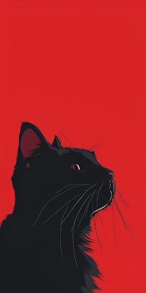 Black Cat, Red, Minimalist, Feline Full HD iPhone Wallpaper Background