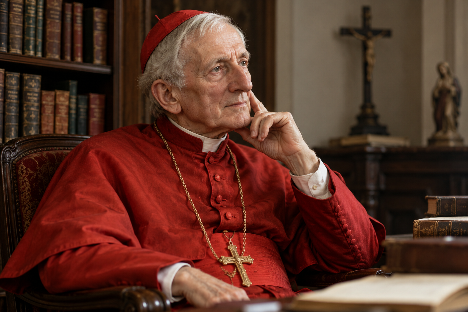 São John Henry Newman em reconstrução fotográfica editorial inspirada em retratos históricos do cardeal.