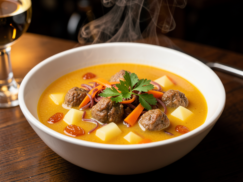 Чумар аш (Суп с чечевицей, курагой и бараньими фрикадельками)