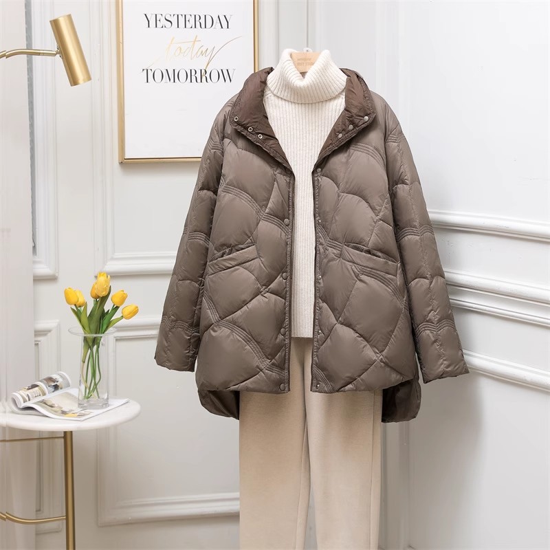 Lightweight down jacket for women, mid-length, plus size