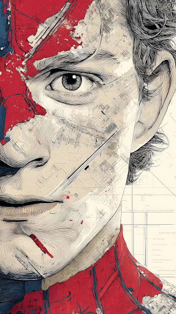 Deconstructed Comic Hero Portrait with Blueprint Lines - Free mobile Wallpaper