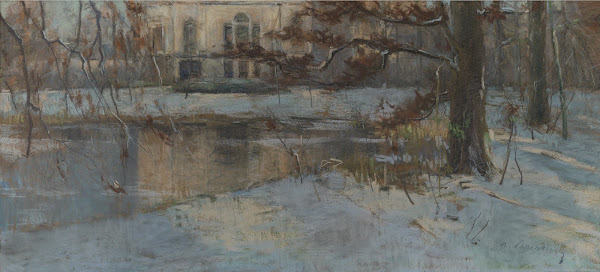 Landhuis En Park Onder De Sneeuw Circa 1900