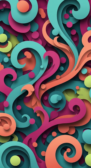 Abstract Digital Paper Cut Style with Swirling Tendrils - Free mobile Wallpaper