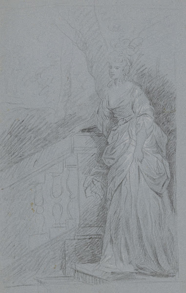 Dame in ganzer Figur auf einer Freitreppe
