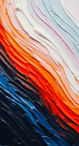 Vibrant Abstract Impasto Oil Painting Dynamic Wave Blue and Orange Colors