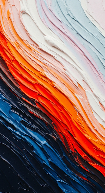 Vibrant Abstract Impasto Oil Painting Dynamic Wave Blue and Orange Colors - Free mobile Wallpaper