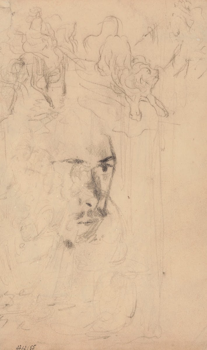 Self Portrait Below a Lion Hunt 1879 1880