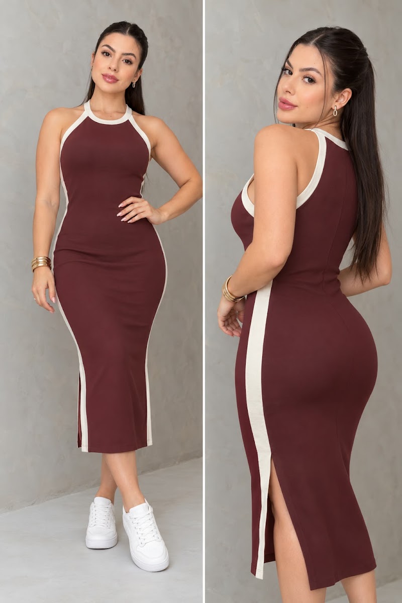 Vestido midi acanalado sin mangas con cuello polo · foto 4
