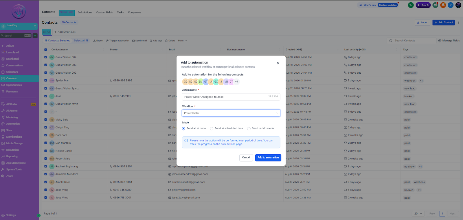GHL Cold Calling Power Dialer Dial Execution & Pipeline Staging