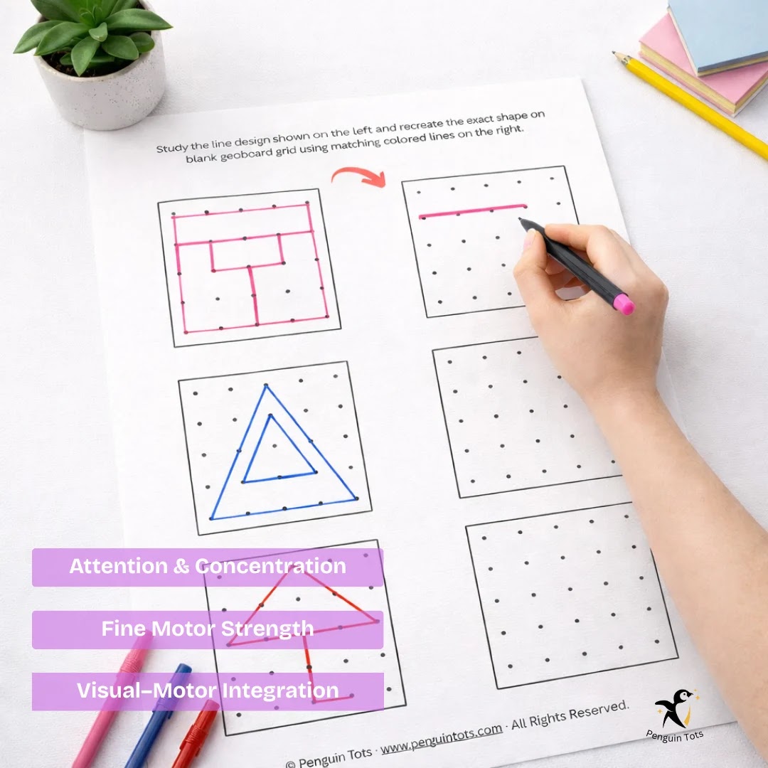 Grid Copy Draw Activity | Visual Spatial Skills, Geoboard Design & Fine Motor Control