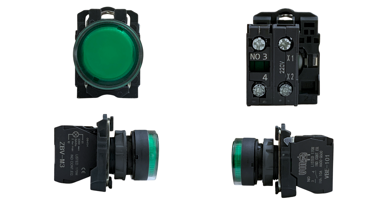 Illuminated Push Button 220VAC Protected LEDs Green 1N/O