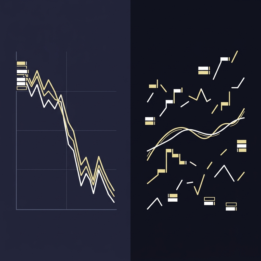Minimalist 2D vector split graphic showing correlated losses on left and diversified bets on right illustrating drawdown contrast Why a Winning Pick Can Still Be a Bad Trade
